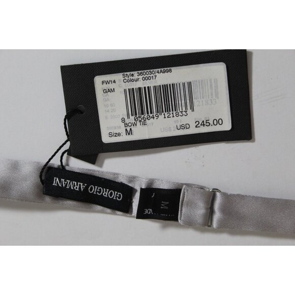 Giorgio Armani 100% Silk Bow Tie Silver NWT Formal Tuxedo Medium Made in Italy - Picture 4 of 7